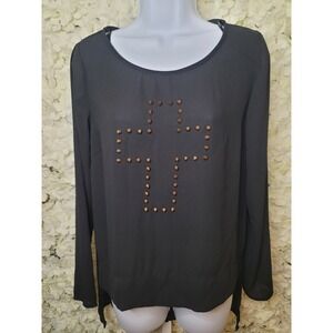 Forever 21 Studded Cross Sheer Long Sleeve Blouse S Flap Accent Bible Study Gear
